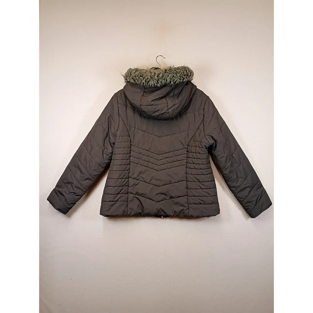 Winter Chic Maralyn & Me Women XL Grey Quilted Faux Fur Hood Puffer Jacket Coat